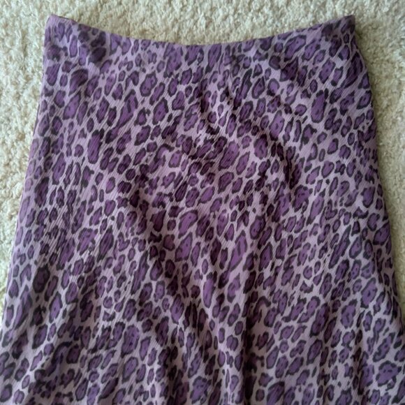Vintage Y2K Hillard & Hanson Purple Leopard Print 100% Silk Midi Skirt - Picture 2 of 5